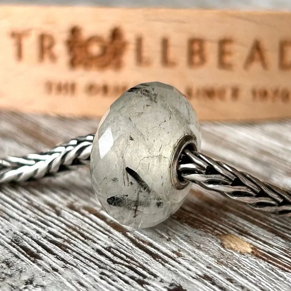 TROLLBEADS Tourmalinated Quartz Gemstone Facet RARE 2010 LAA 925 Black Rutilated